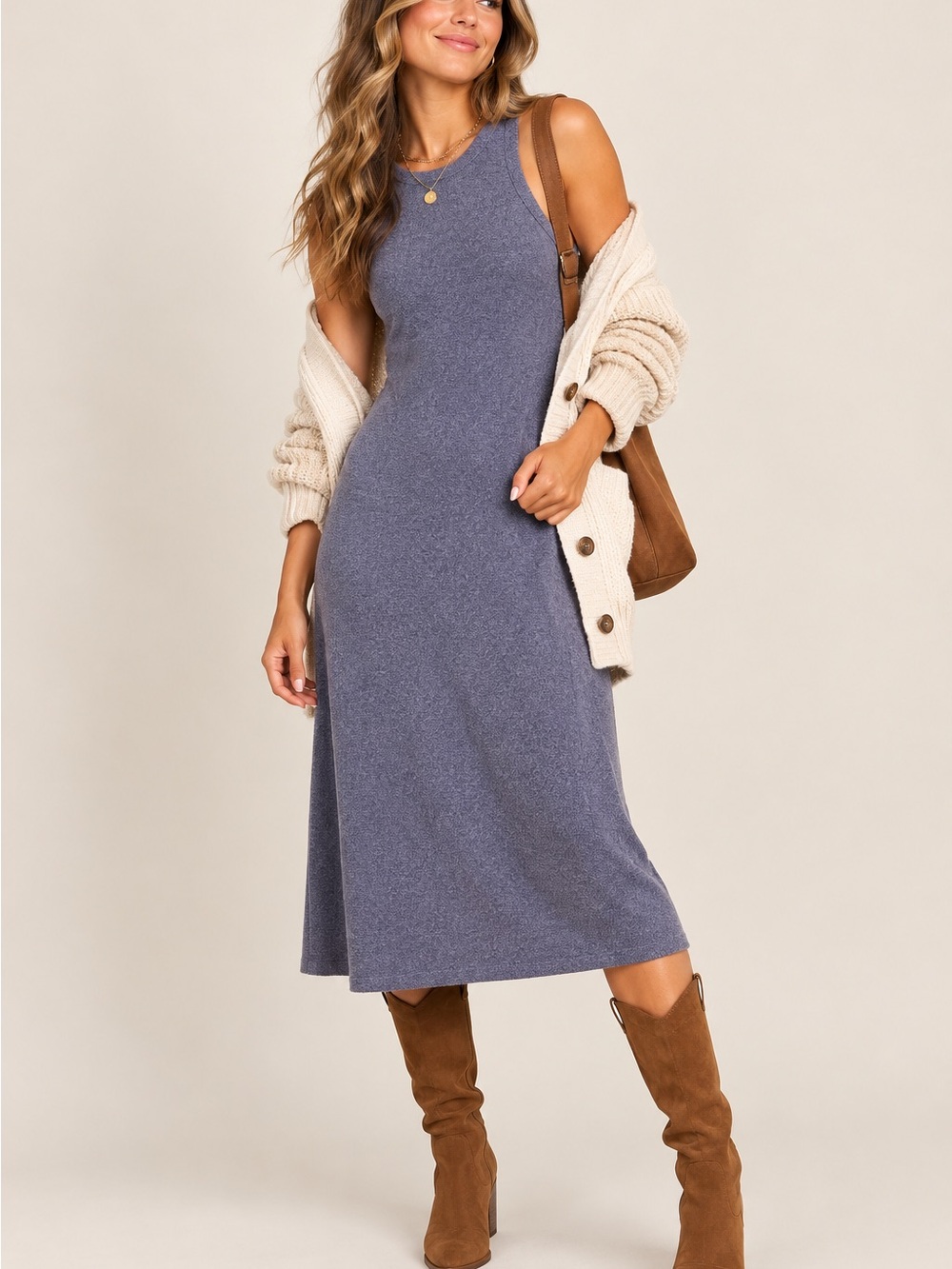Madewell Heather Blue Sleeveless Knit Midi Dress